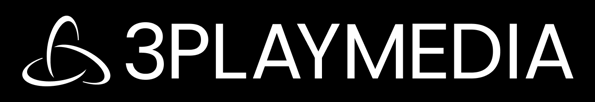 white 3play media logo with black background